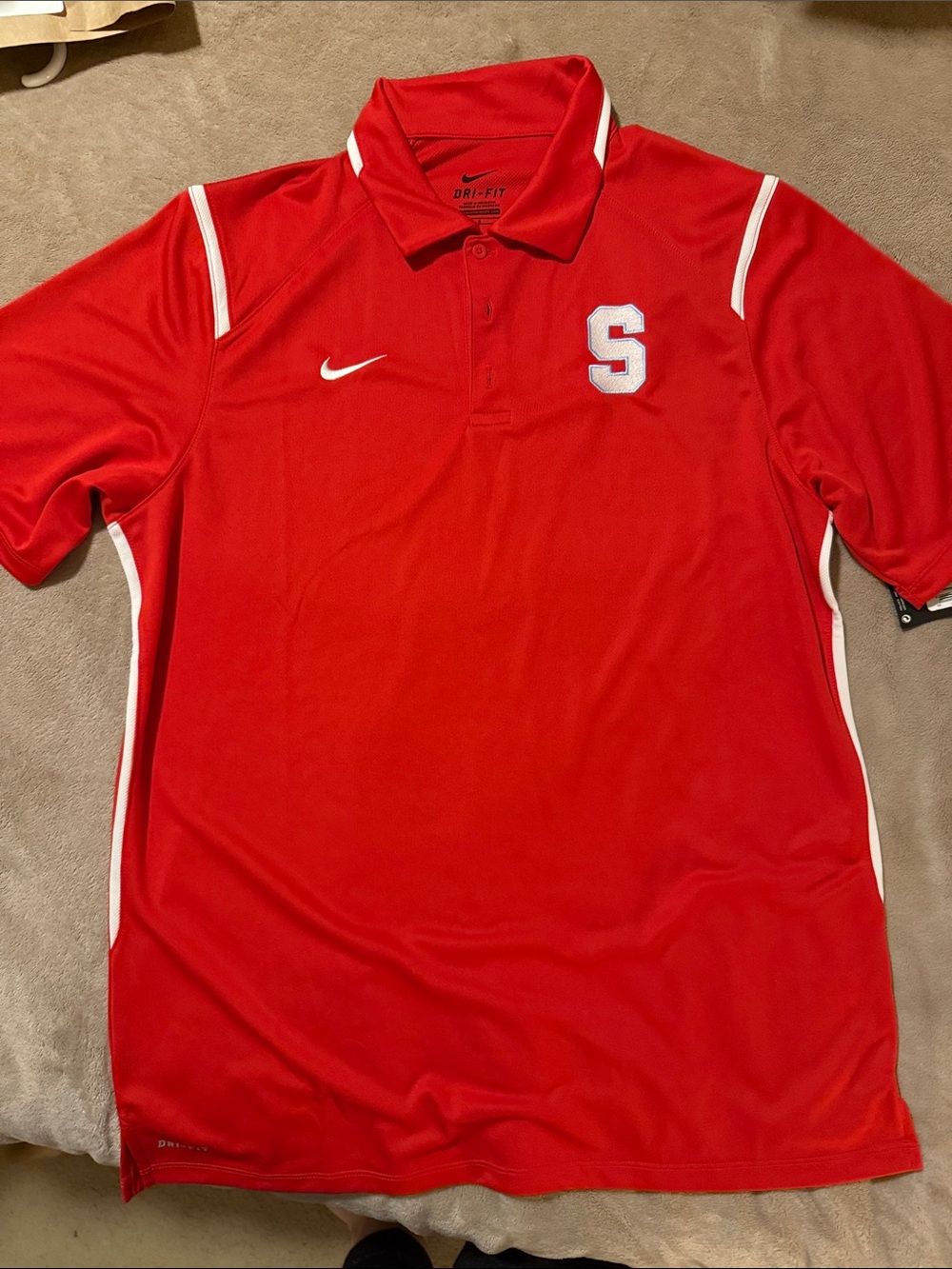 Nike Red Polo with White S and Contrast Trim